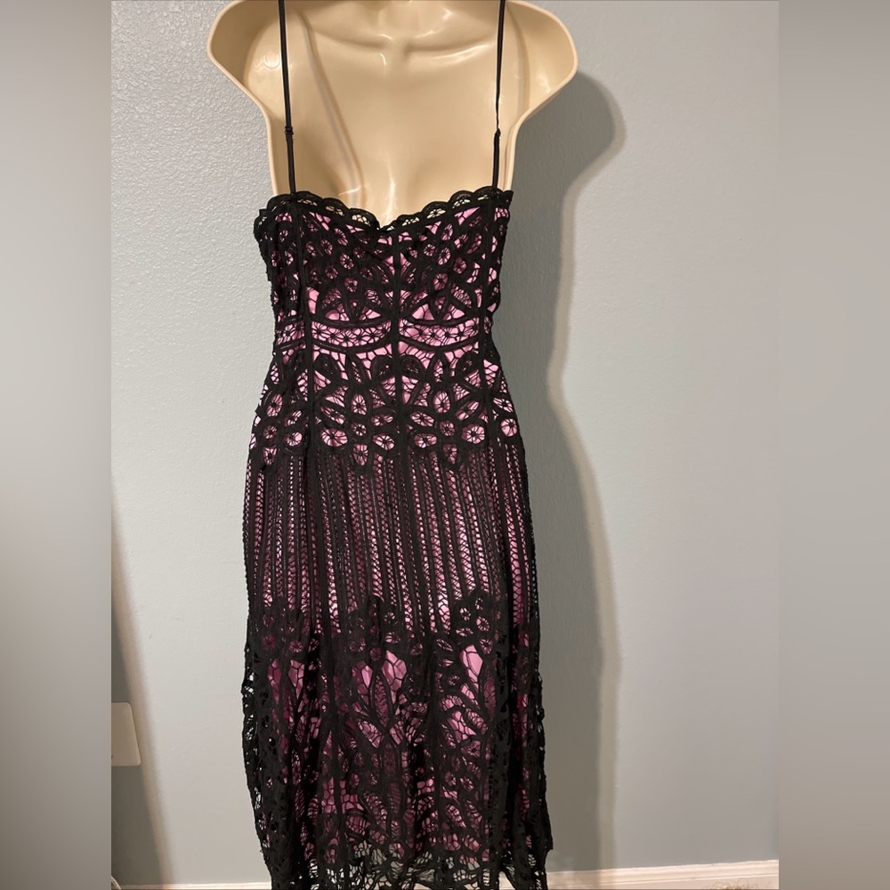 Vtg Betsey Johnson Lace Overlay Dress Pink Black Goth Y2k Dark Fairy Glam Size 8 - Picture 4 of 12